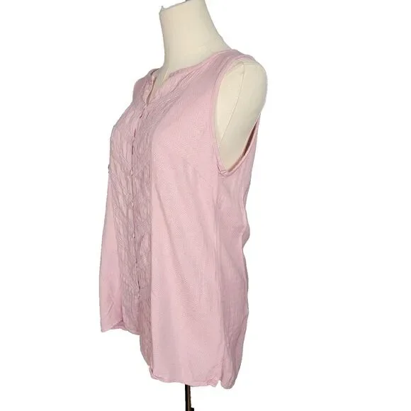 Soft Surroundings Tops M Sleeveless Tunic Lilac *faint stain* Button Coastal - Picture 5 of 17